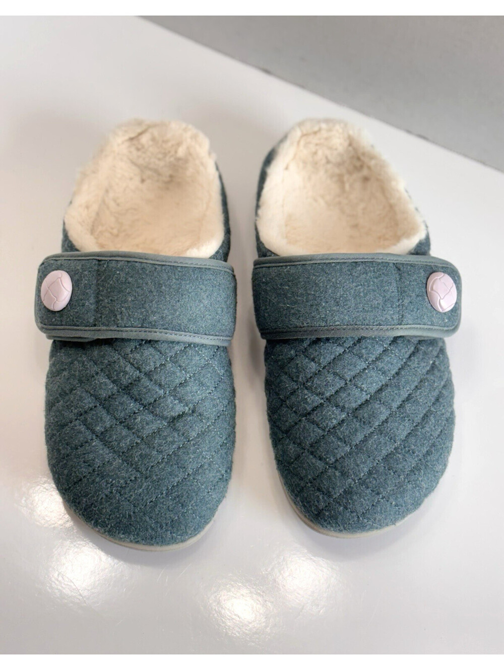 Vionic Carlin Women Sz 7 Green Quilted Slip On Slippers Arch Support Comfort Fur - Picture 4 of 14